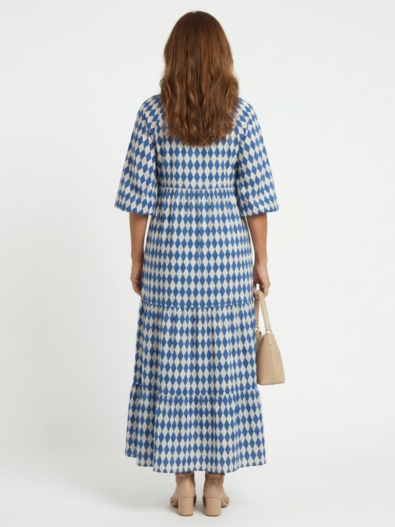 Elodie | Vestito Midi a Strati con Stampa a Rombi