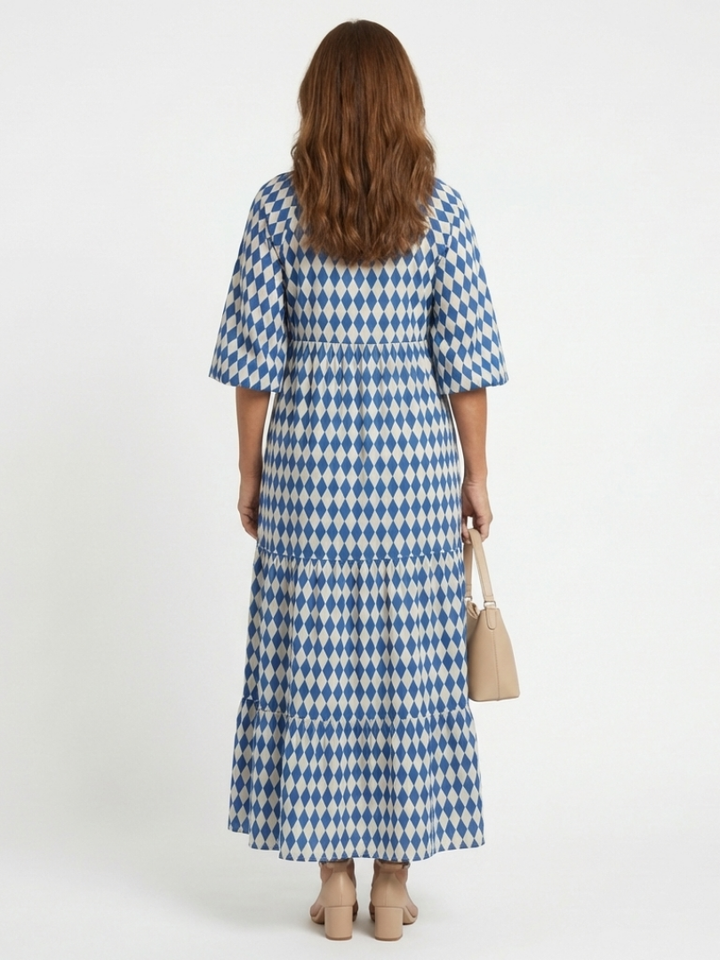 Elodie | Vestito Midi a Strati con Stampa a Rombi