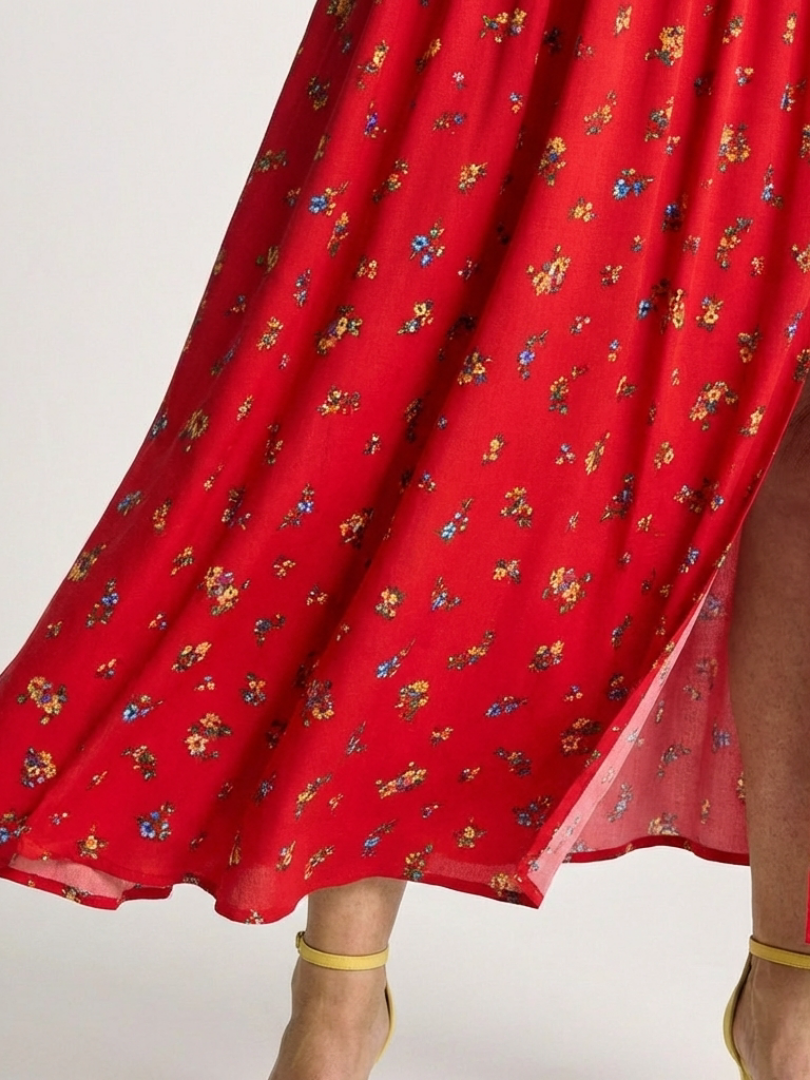Delphine | Vestito Midi a Fiori con Scollo Quadrato e Maniche a Palloncino