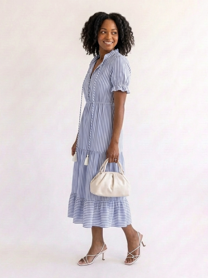 Dakota | Vestito Midi a Strati a Maniche Corte a Righe