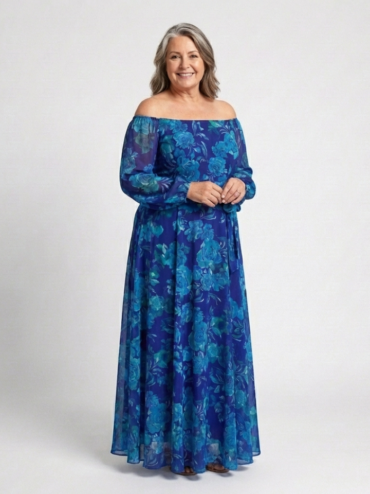 Aspen | Vestito Maxi Floreale a Spalle Scoperte