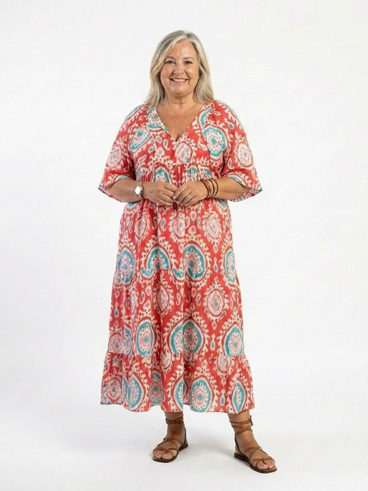 Zaria | Vestito Midi a Maniche Corte con Scollo a V e Stampa Paisley