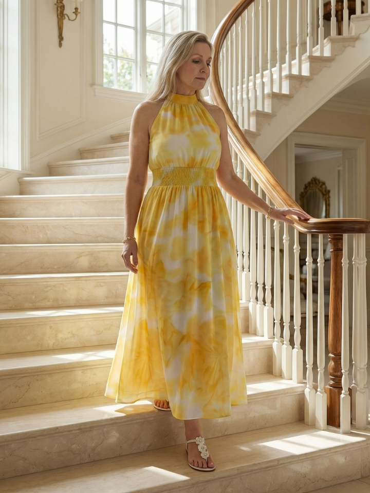 Sylin | Abito Midi con Collo all'Americana e Arricciatura