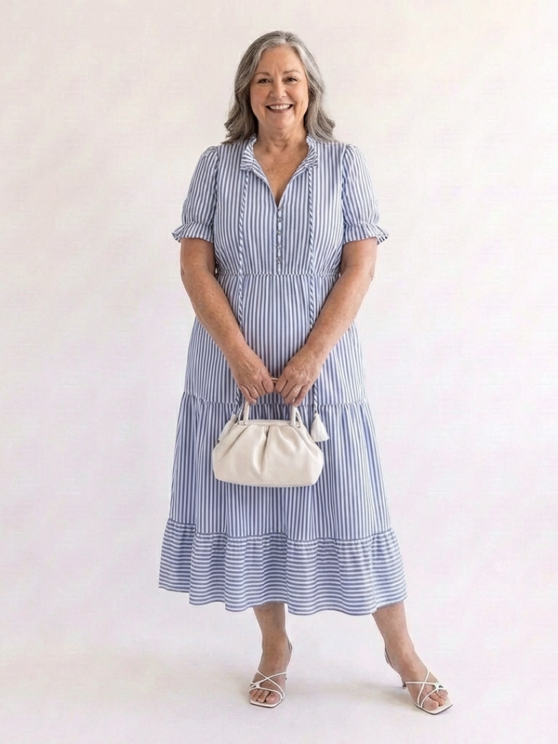 Dakota | Vestito Midi a Strati a Maniche Corte a Righe