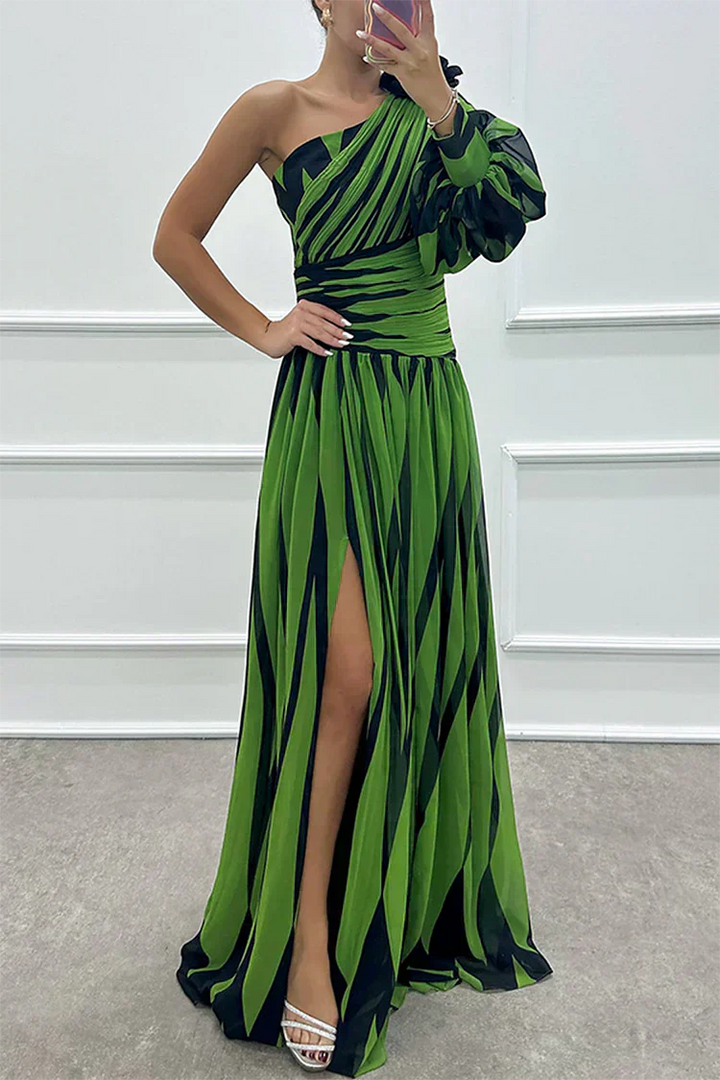 Shiloh - Elegante Abito Lungo a Righe con Una Spalla