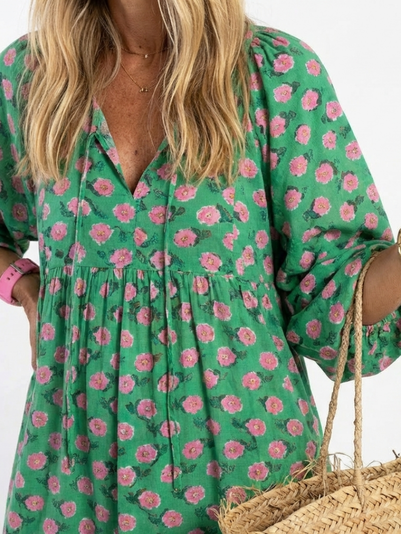 Fiora | Vestito Midi a Strati con Scollo a V e Stampa Floreale