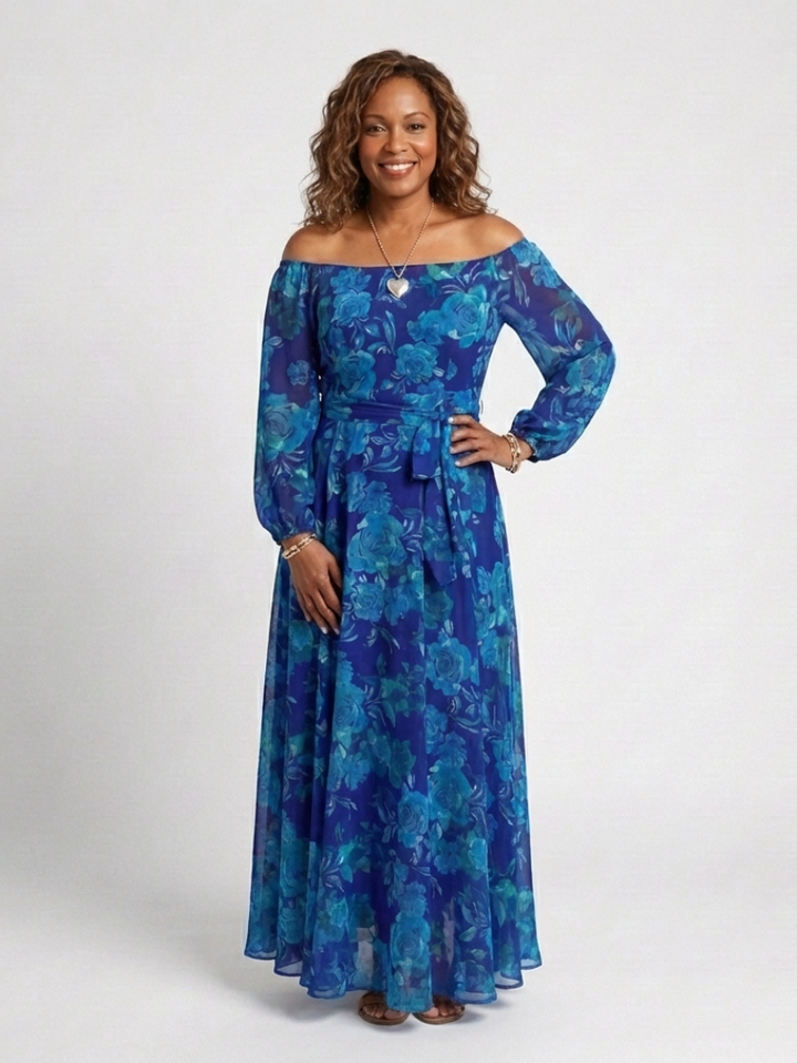 Aspen | Vestito Maxi Floreale a Spalle Scoperte