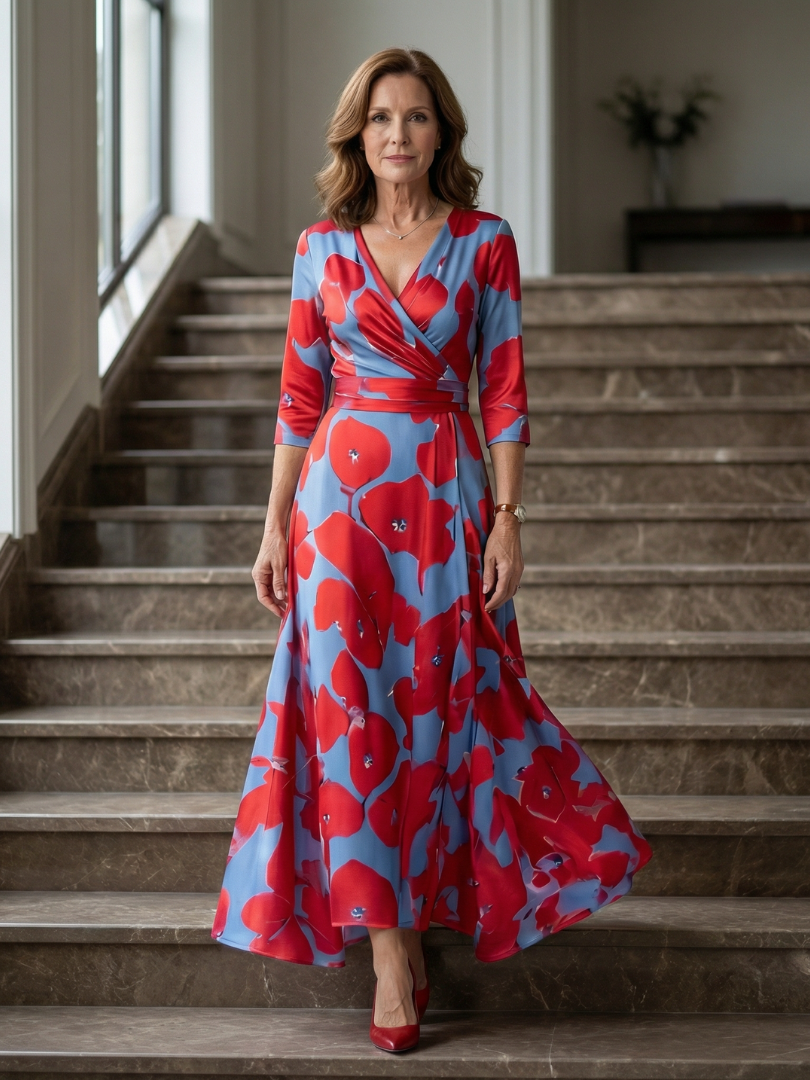 Celine | Vestito Midi con Scollo Incrociato a Portafoglio