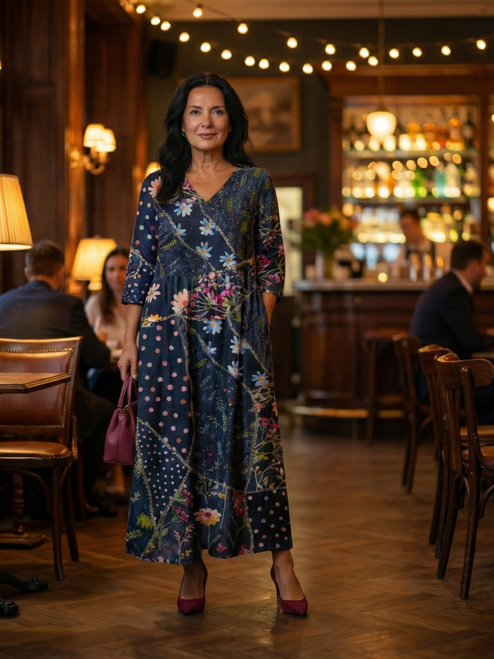 Zane | Abito Midi Floreale con Vita Arricciata