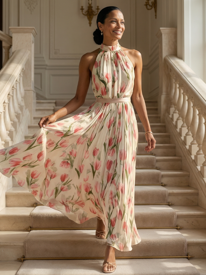 Aurelle | Abito Midi Floreale con Scollo Halter