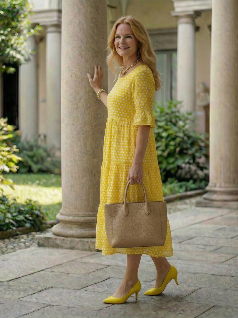 Arlo | Vestito Midi a Pois con Gonna a Strati e Maniche Corte