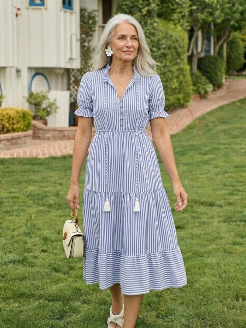 Dakota | Vestito Midi a Strati a Maniche Corte a Righe