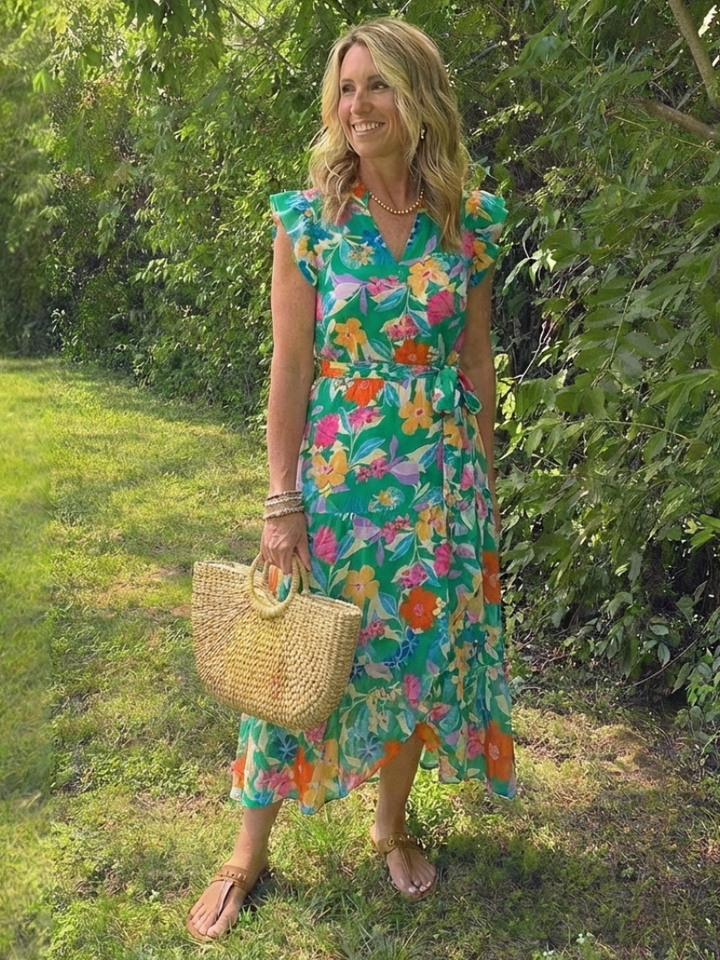 Lila | Abito Midi a Strati con Scollo a V e Stampa Floreale
