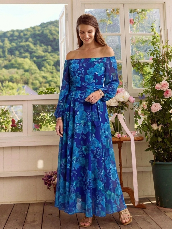 Aspen | Vestito Maxi Floreale a Spalle Scoperte