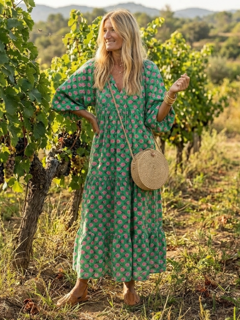 Fiora | Vestito Midi a Strati con Scollo a V e Stampa Floreale