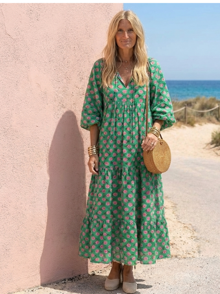 Fiora | Vestito Midi a Strati con Scollo a V e Stampa Floreale