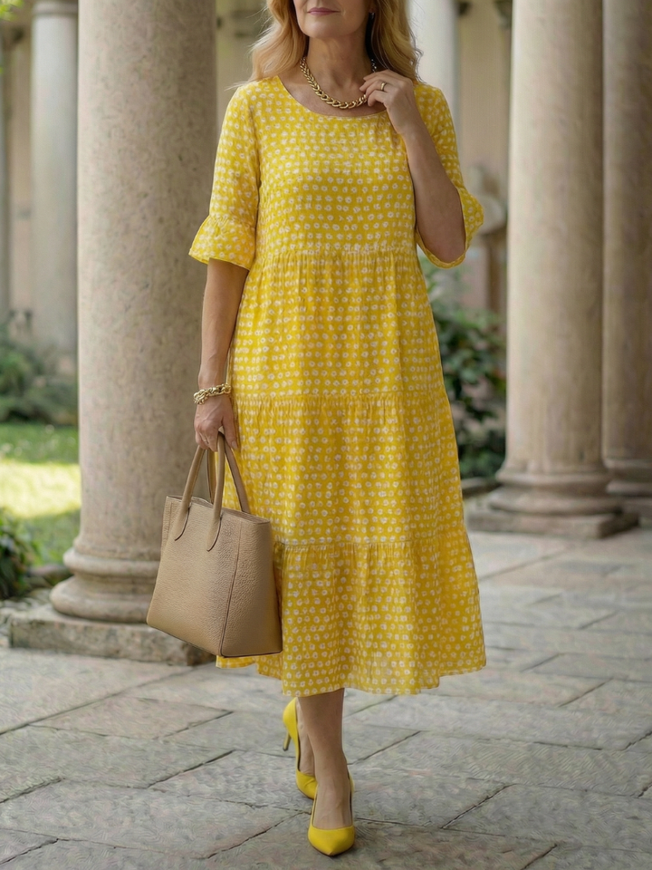Arlo | Vestito Midi a Pois con Gonna a Strati e Maniche Corte