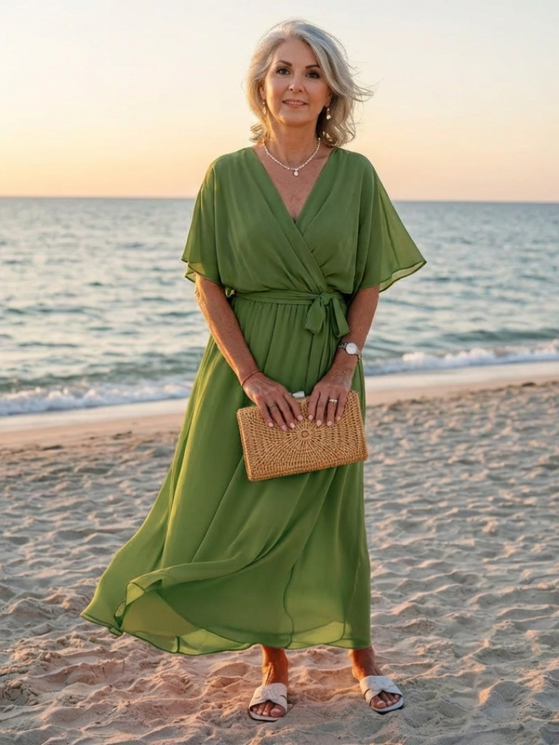 Elysia | Vestito Midi Scollato a V con Corpetto Drappeggiato e Cintura