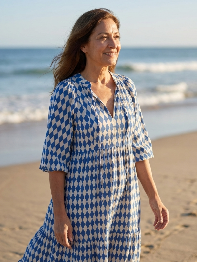 Elodie | Vestito Midi a Strati con Stampa a Rombi