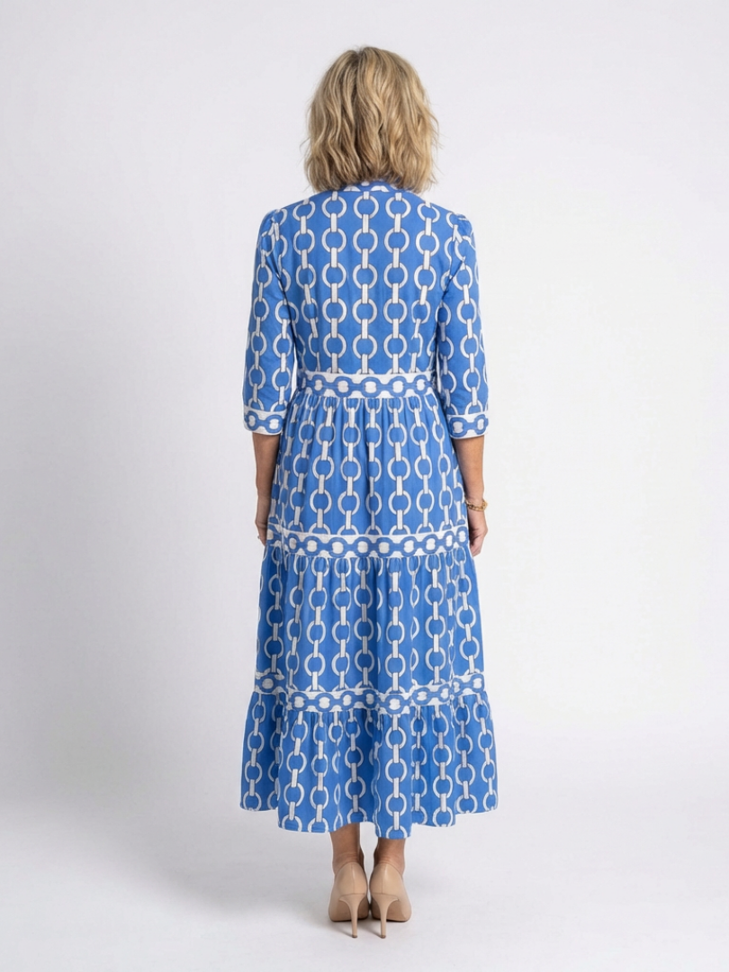 Ysolde | Abito Midi a Maniche Tre Quarti con Pattern a Catena
