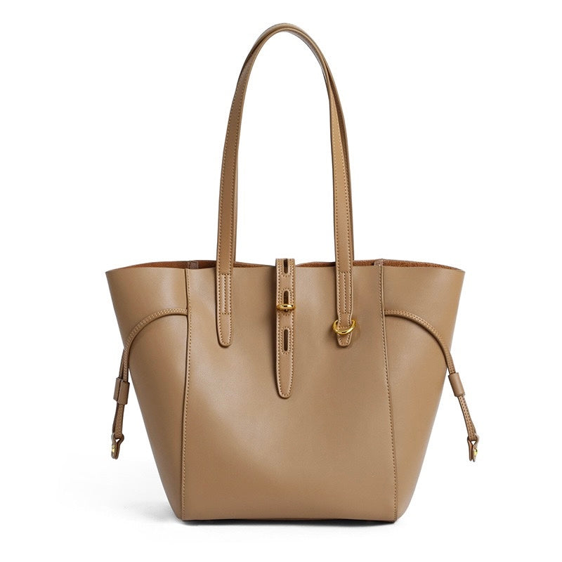 Borsa Tote Vintage in Vera Pelle con Chiusura a Lucchetto