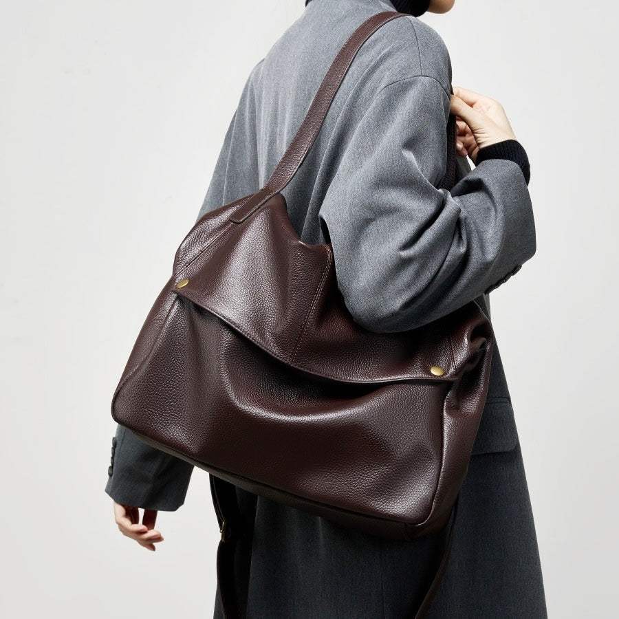 Borsa Tote Minimalista Morbida in Vera Pelle Retro
