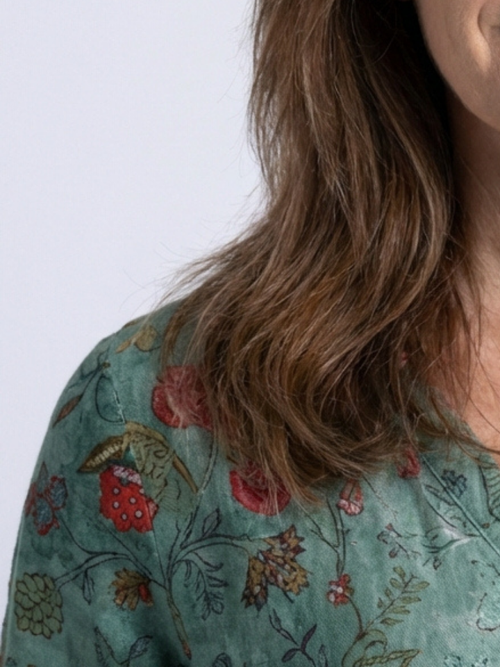 Marina | Vestito Maxi Floreale con Scollo a V e Maniche a Tre Quarti