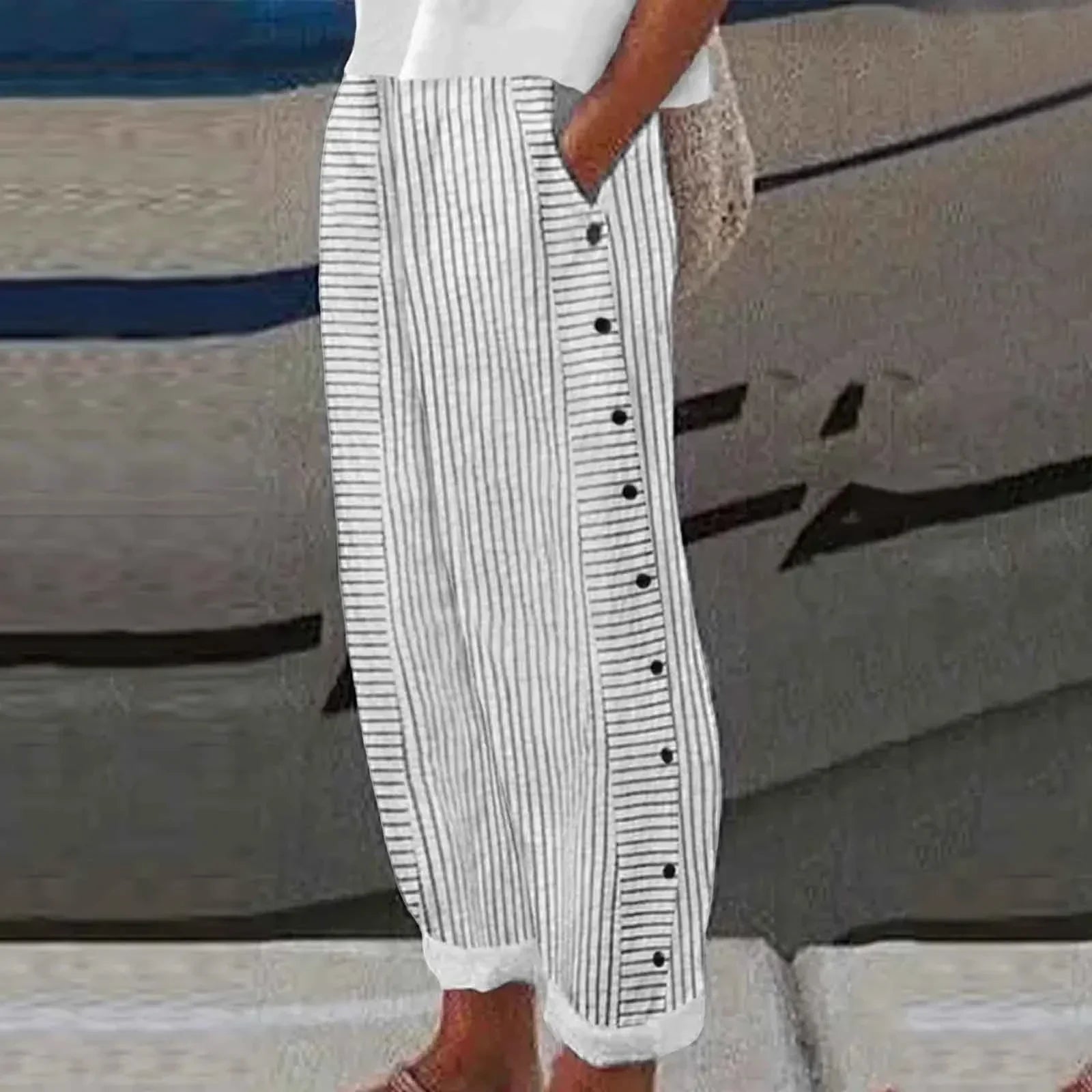 Anna | Pantaloni a Strisce Seabreeze con Bottoni