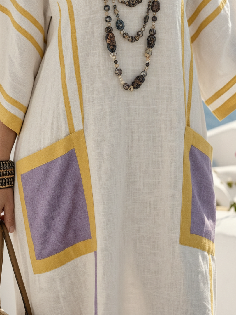Zafira | Vestito Maxi a Maniche Corte con Scollo a V e Tasche