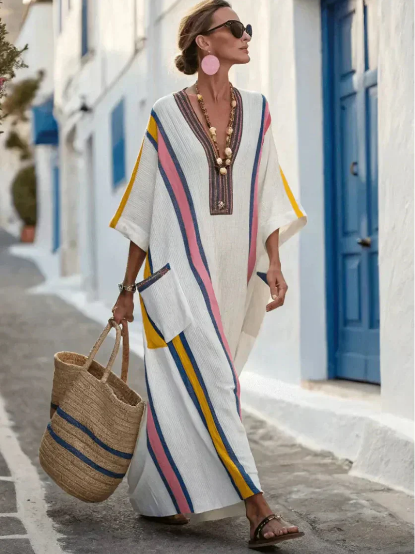Noemi | Abito Maxi con Scollo a V, Mezze Maniche e Tasche