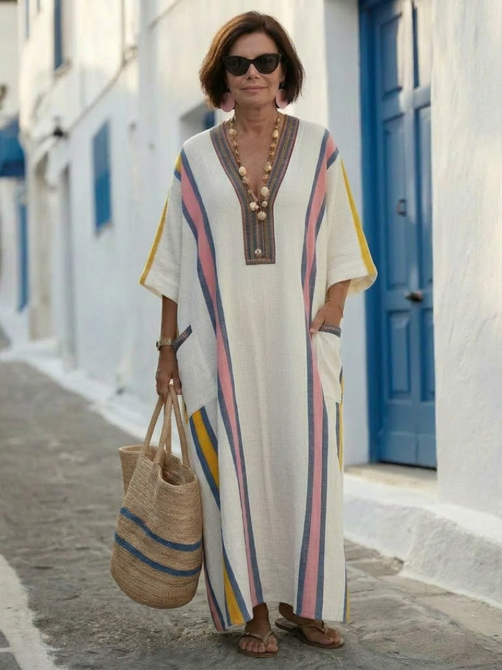 Noemi | Abito Maxi con Scollo a V, Mezze Maniche e Tasche