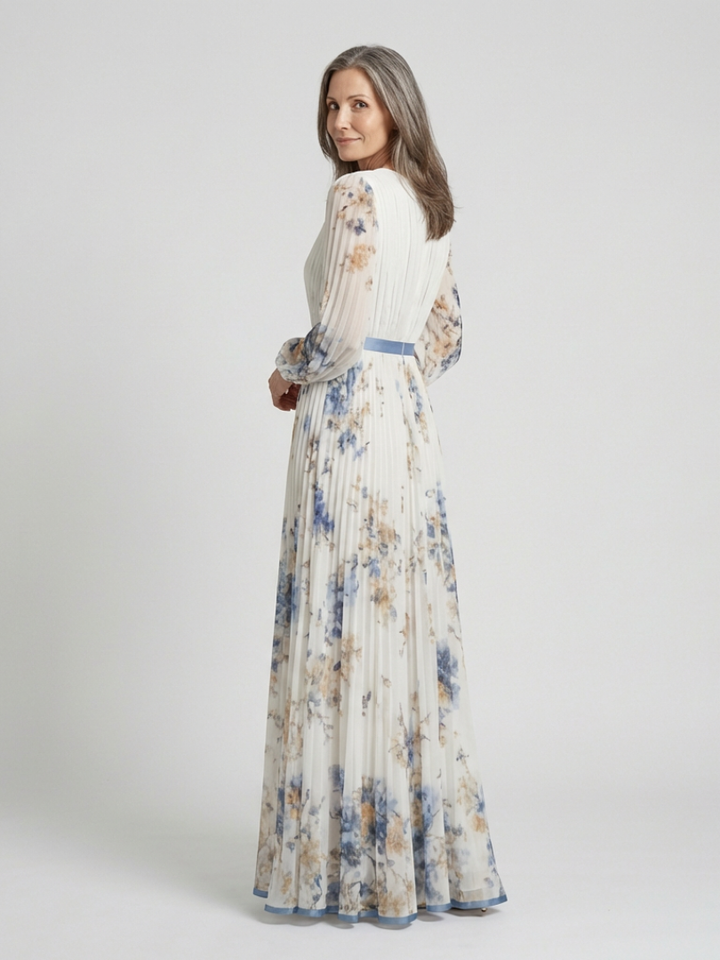 Lavinia | Vestito Maxi Floreale con Scollo a V e Maniche Lunghe