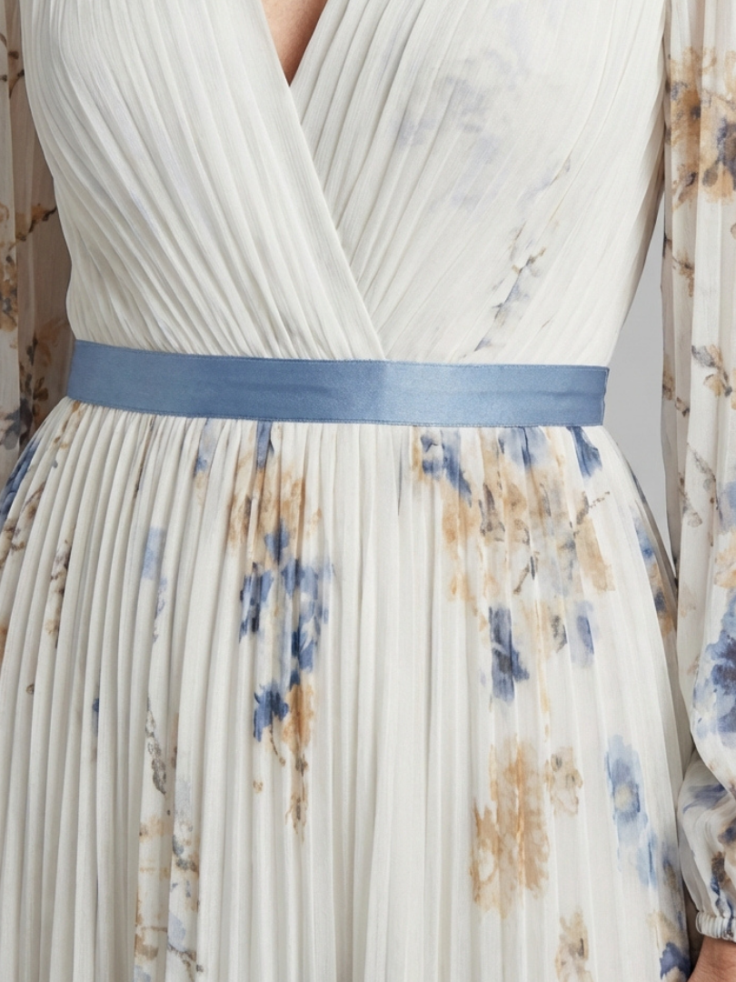 Lavinia | Vestito Maxi Floreale con Scollo a V e Maniche Lunghe