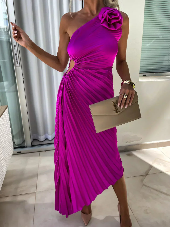 Eya™ | Elegante abito lungo monospalla a fiori