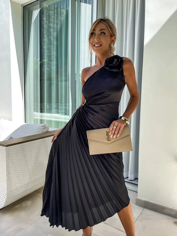 Eya™ | Elegante abito lungo monospalla a fiori