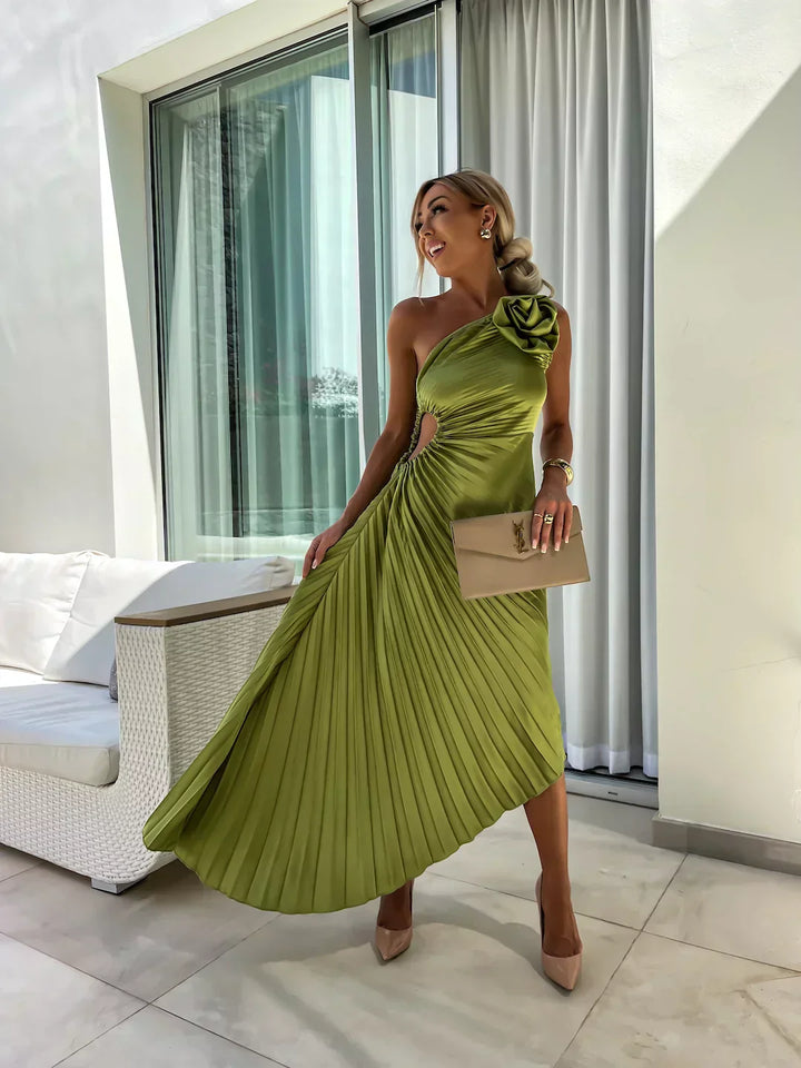 Eya™ | Elegante abito lungo monospalla a fiori