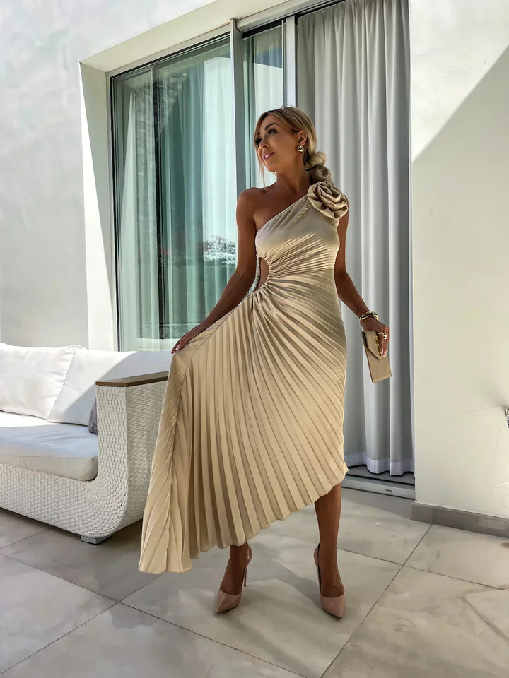Eya™ | Elegante abito lungo monospalla a fiori