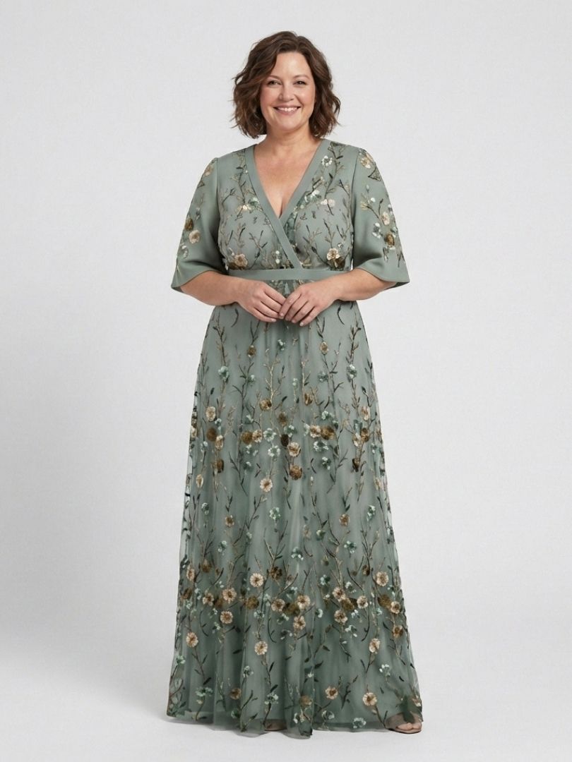 Evadne | Vestito Maxi Floreale con Scollo a V e Maniche Corte