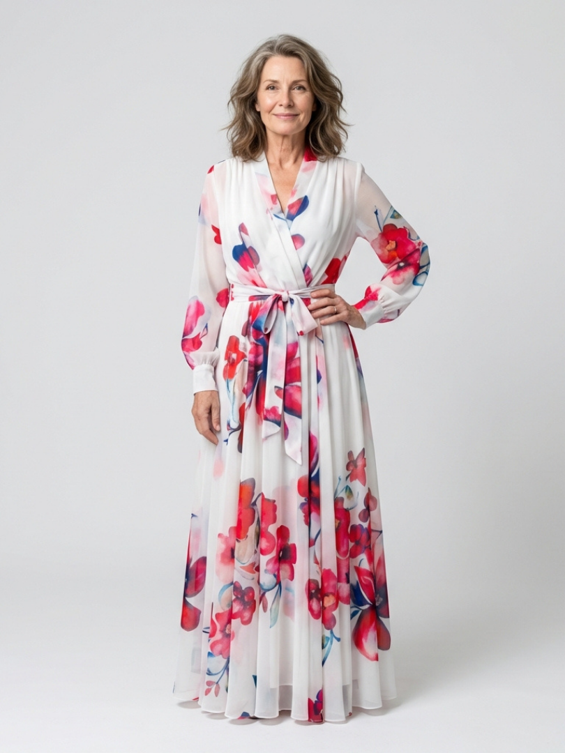 Lillian | Vestito Maxi Avvolgente a Fiori con Maniche Lunghe