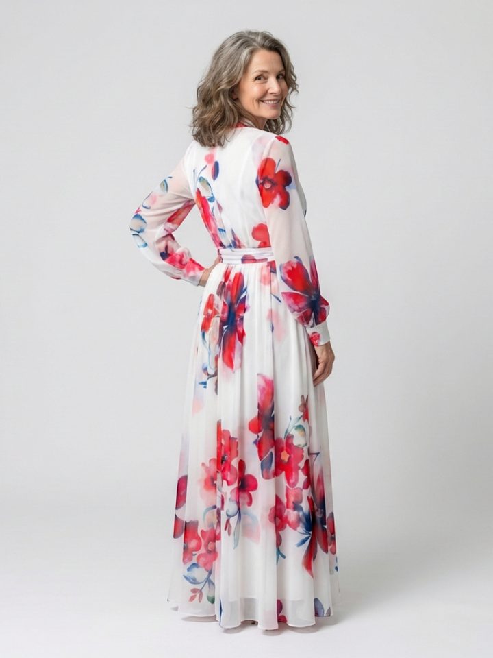 Lillian | Vestito Maxi Avvolgente a Fiori con Maniche Lunghe