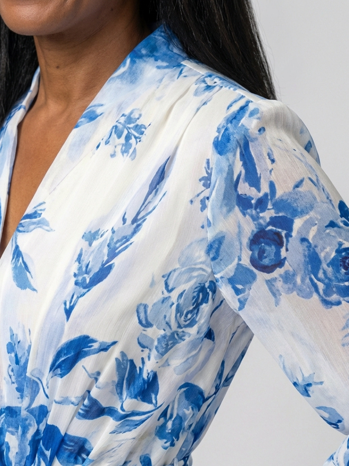 Lillian | Vestito Maxi Avvolgente a Fiori con Maniche Lunghe