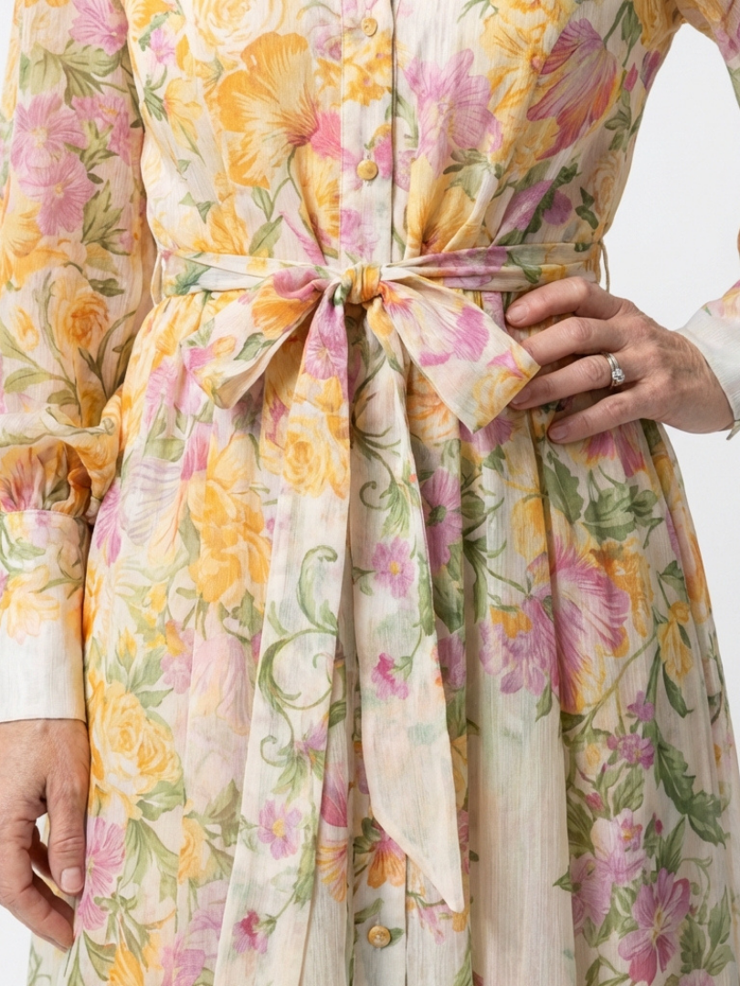 Cressida | Abito Maxi Floreale Trasparente a Maniche Lunghe