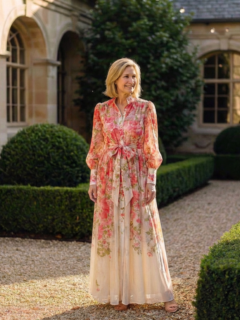 Cressida | Abito Maxi Floreale Trasparente a Maniche Lunghe