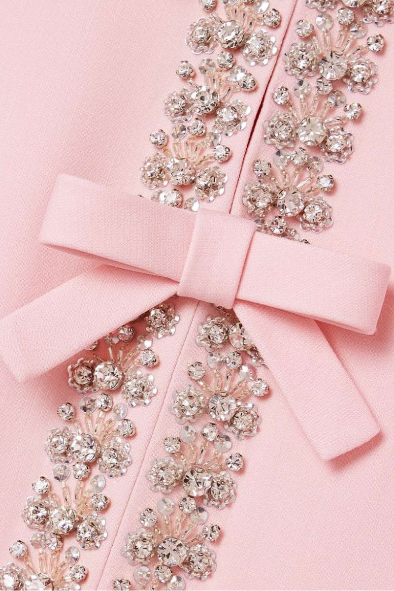 Zoe Abito con Fiocco e Decorato con Cristalli, Lunghezza Midi