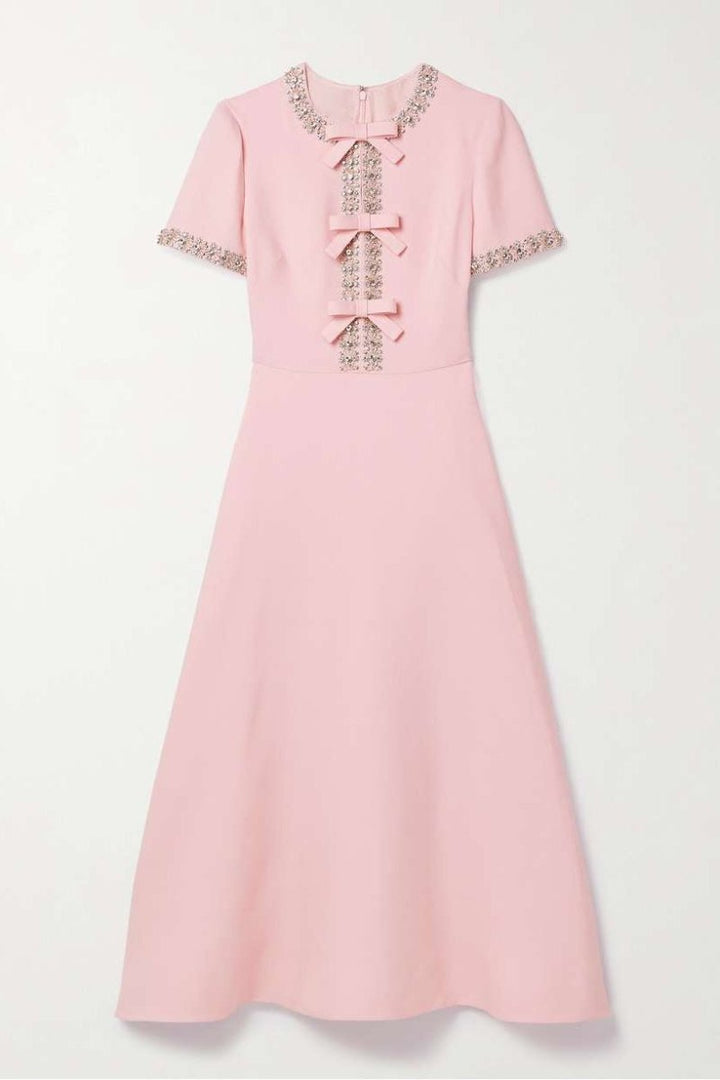 Zoe Abito con Fiocco e Decorato con Cristalli, Lunghezza Midi