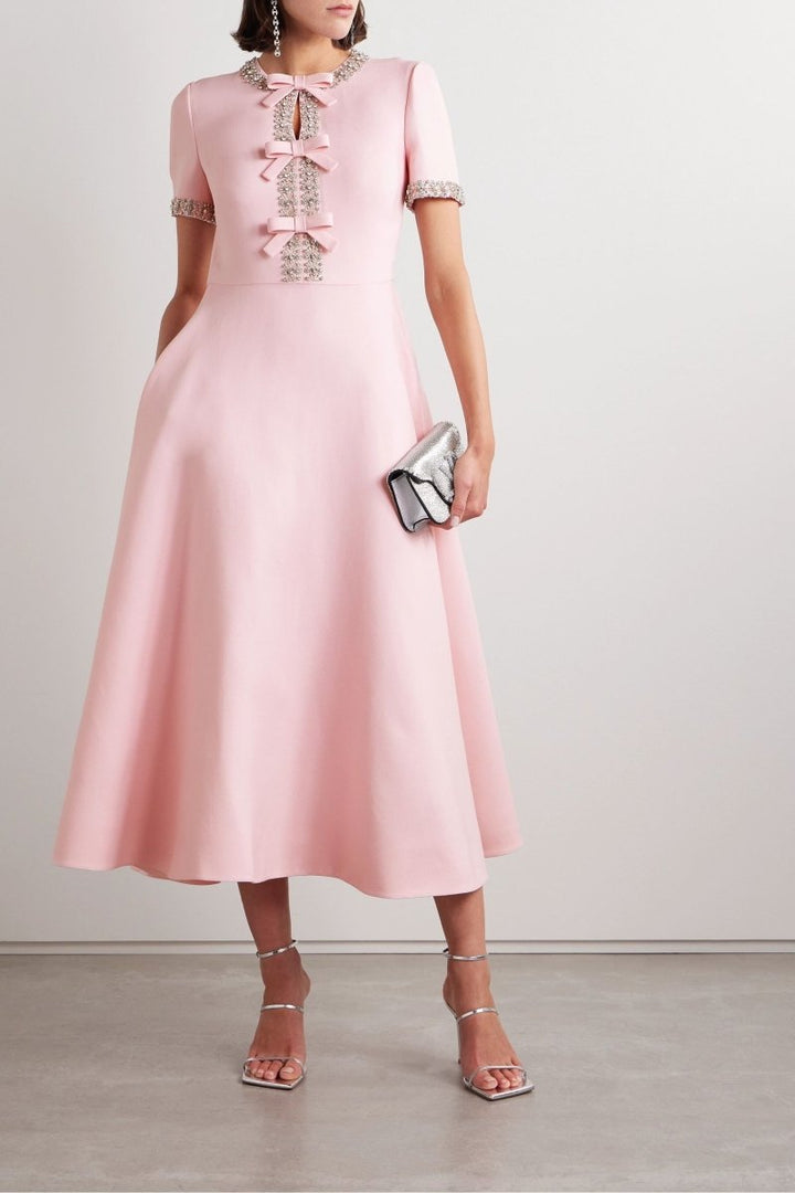 Zoe Abito con Fiocco e Decorato con Cristalli, Lunghezza Midi